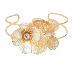 New ZARA Casscading Flower & Butterfly Gold Cuff Bracelet